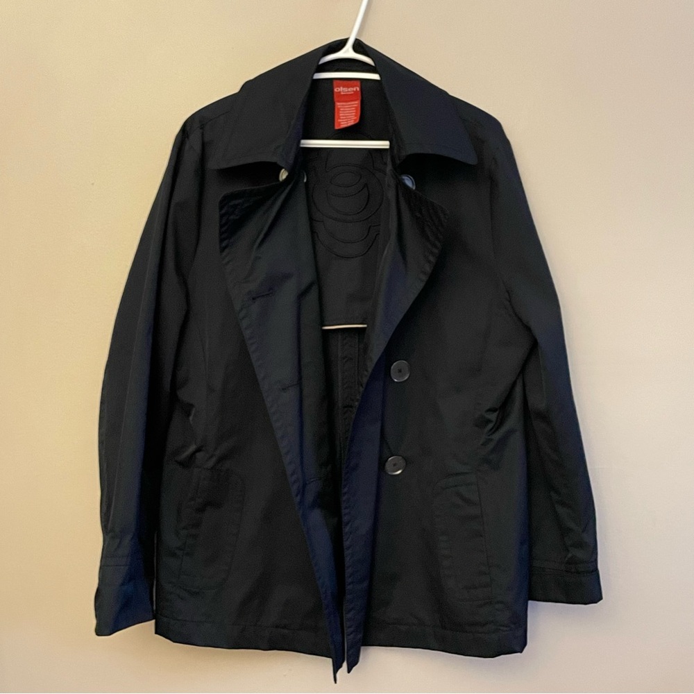Olsen Europe Midnight Black Double-Breasted Mid-Length Pea Coat – Size 12 EUC - Picture 10 of 14